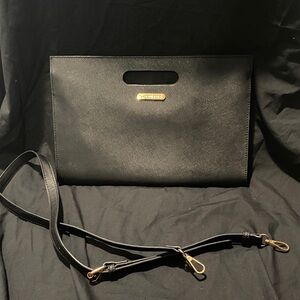 Michael Kors Black Leather Clutch with Gold Hardware